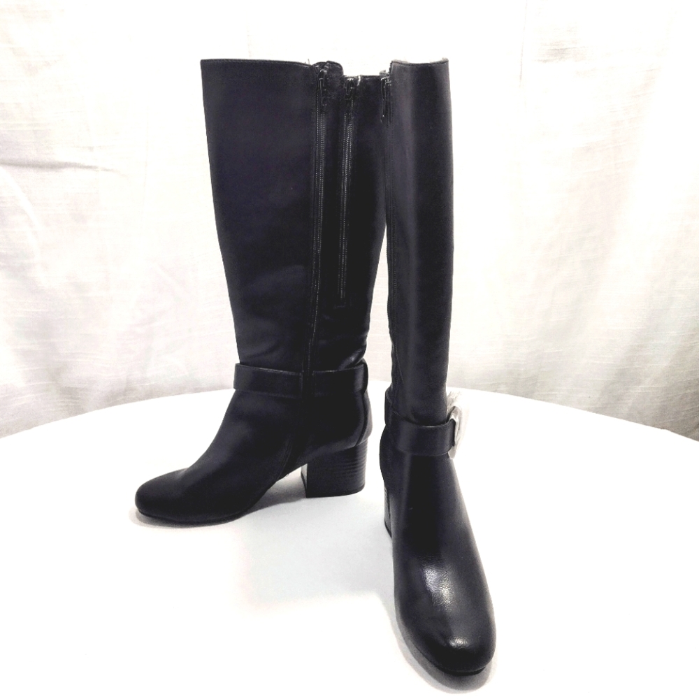 Aerosoles Patience Faux Leather Extended Calf Knee-High Stack Heel Boots - Picture 14 of 15